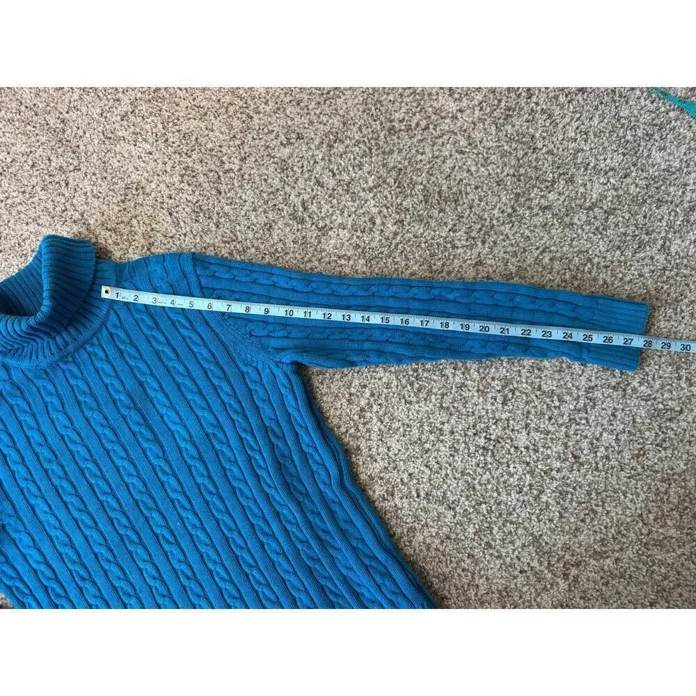 L.L. Bean Blue Cable knit turtle neck Sweater, Size Large , 100% Cotton